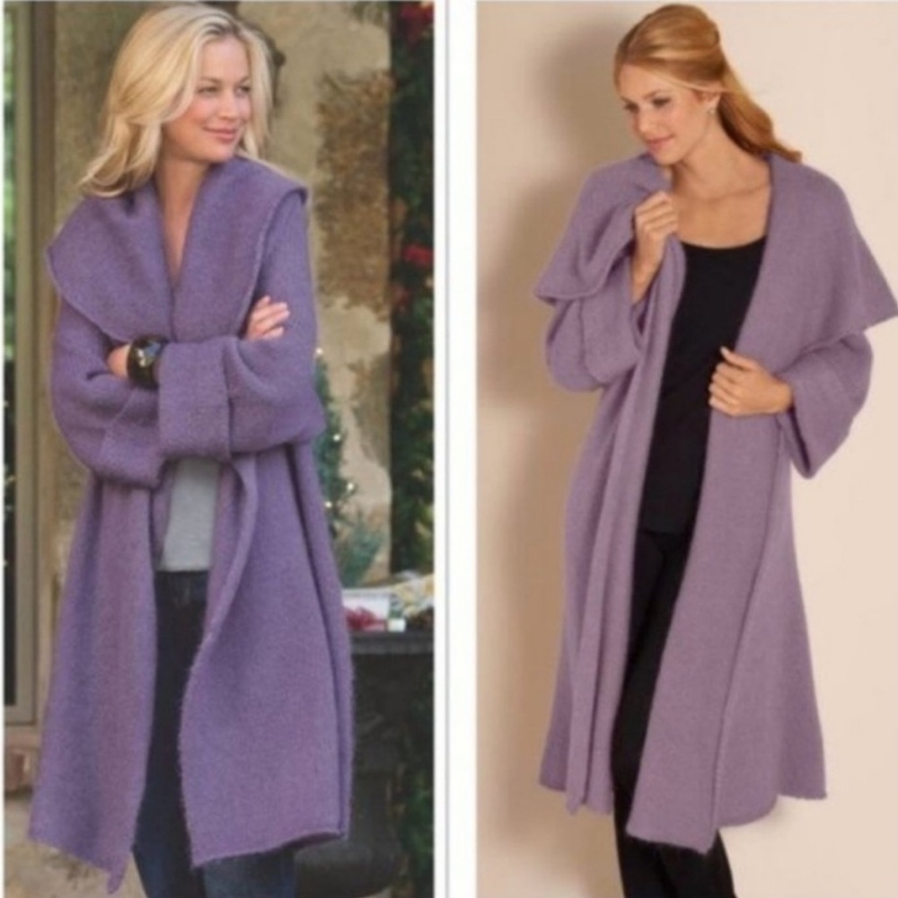 Soft Surroundings ~ Plush Lavender Long Open-Front Women's Sweater Coat